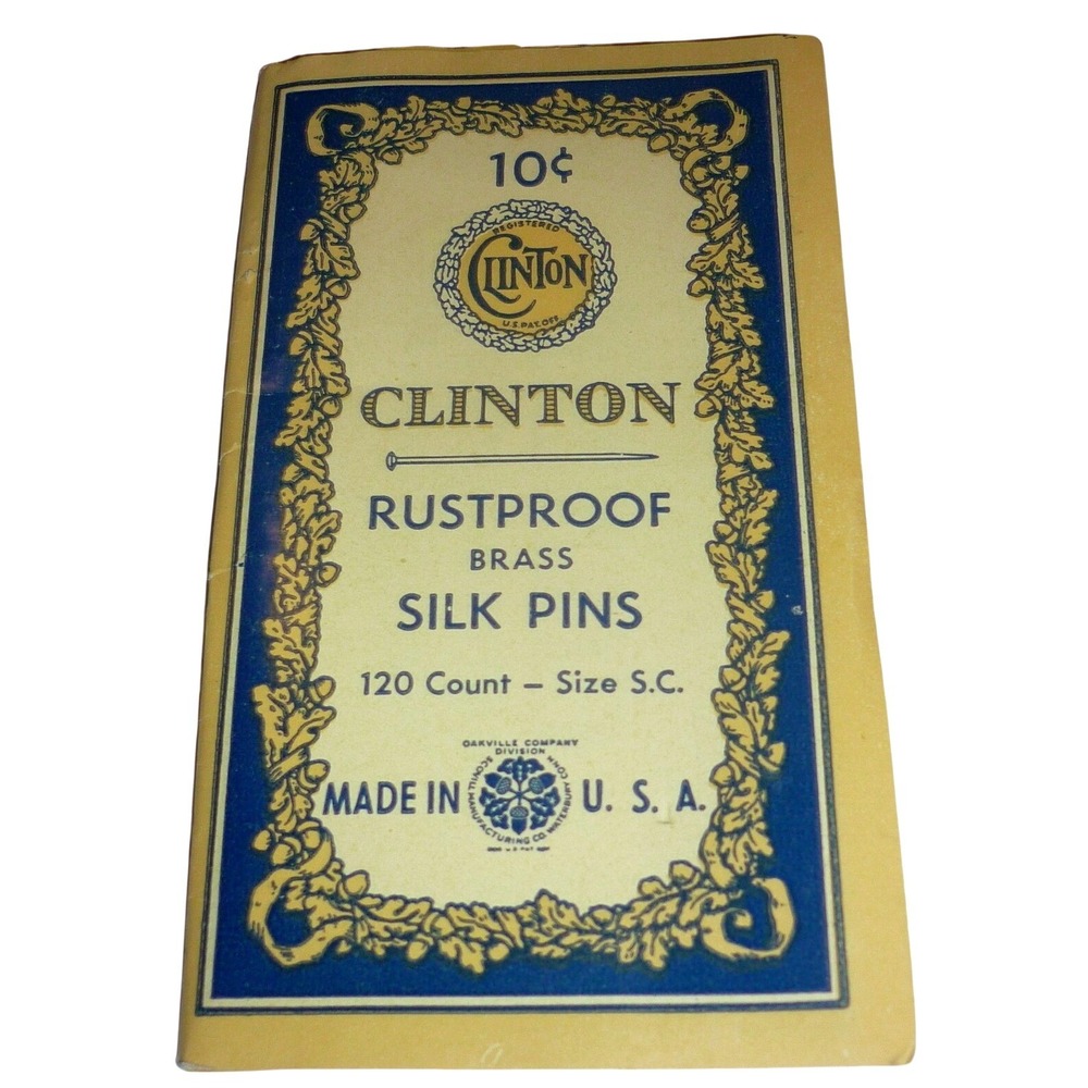 Clinton Rustproof Brass Silk Pins 120 Count Size S.C. USA Vintage Sewing Notion
